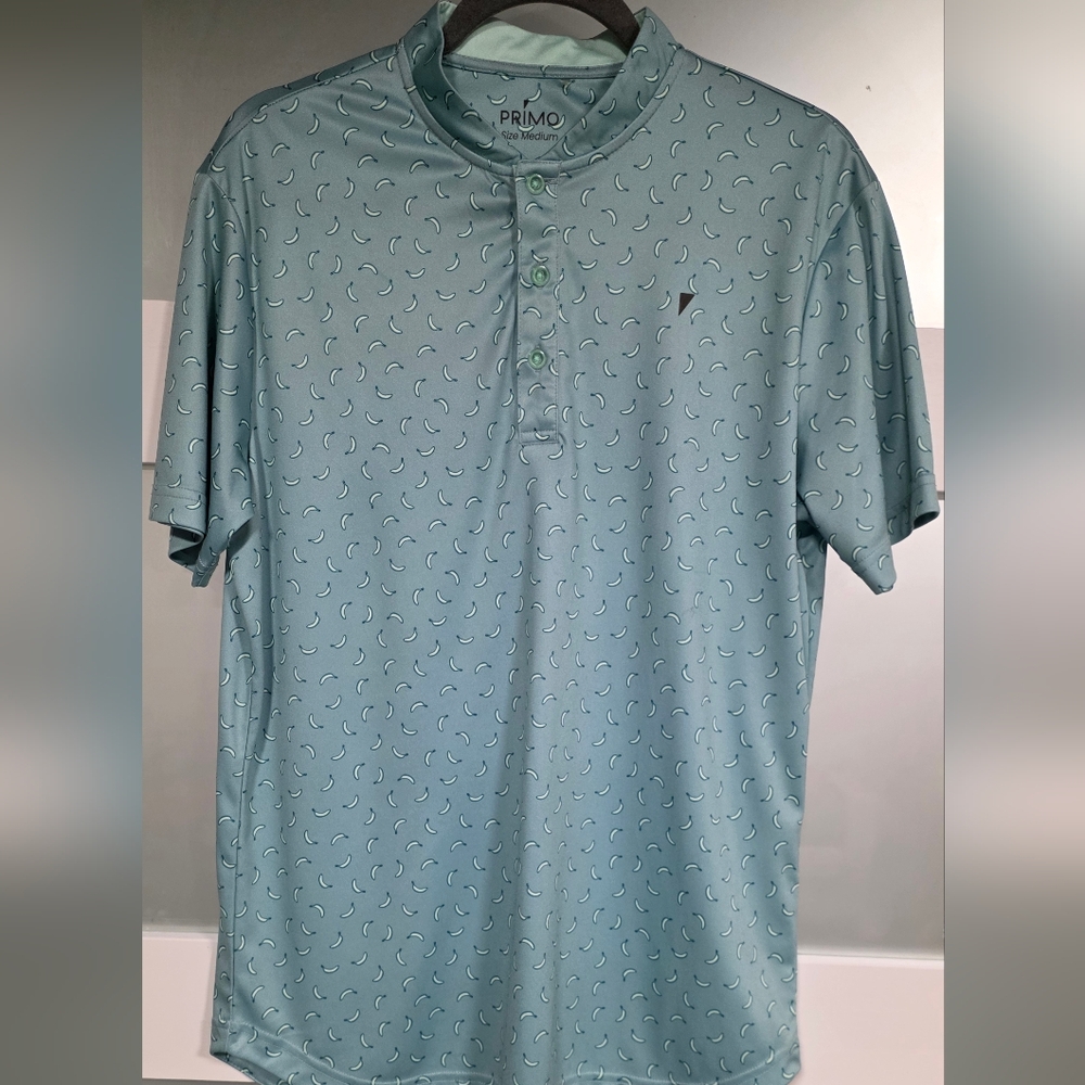 PRIMO Men's Teal Short-Sleeve Polo with Crescent Print